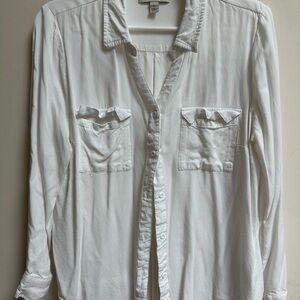 White Button Down Shirt with Long Sleeves and Relaxed Fit